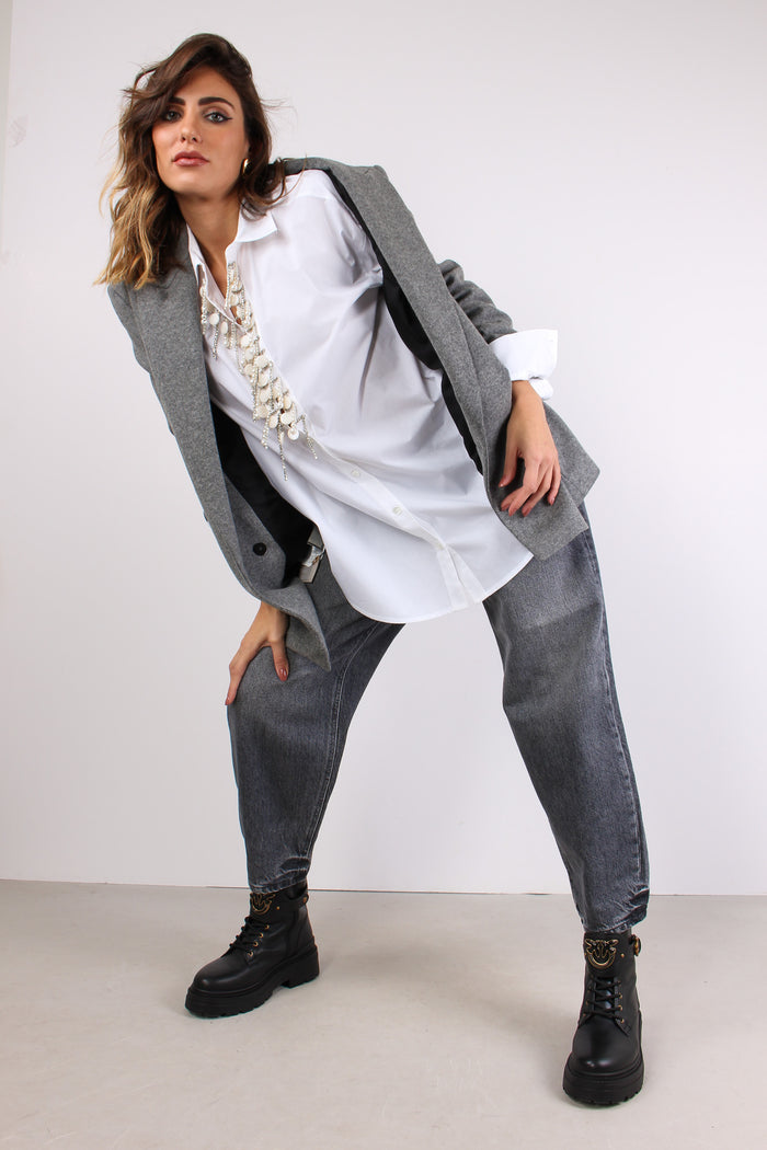 Capirai Camicia Inserto Pietre Bianco Brillante-3