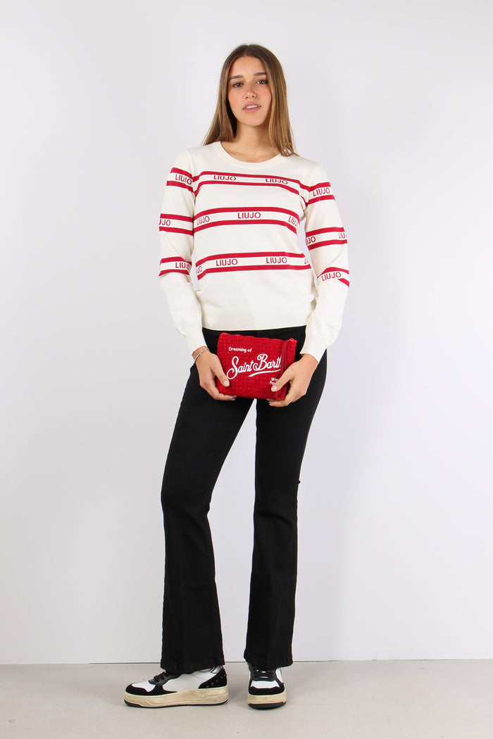 Maglia Ml Girocollo Riga Bianco/ciliegia-5