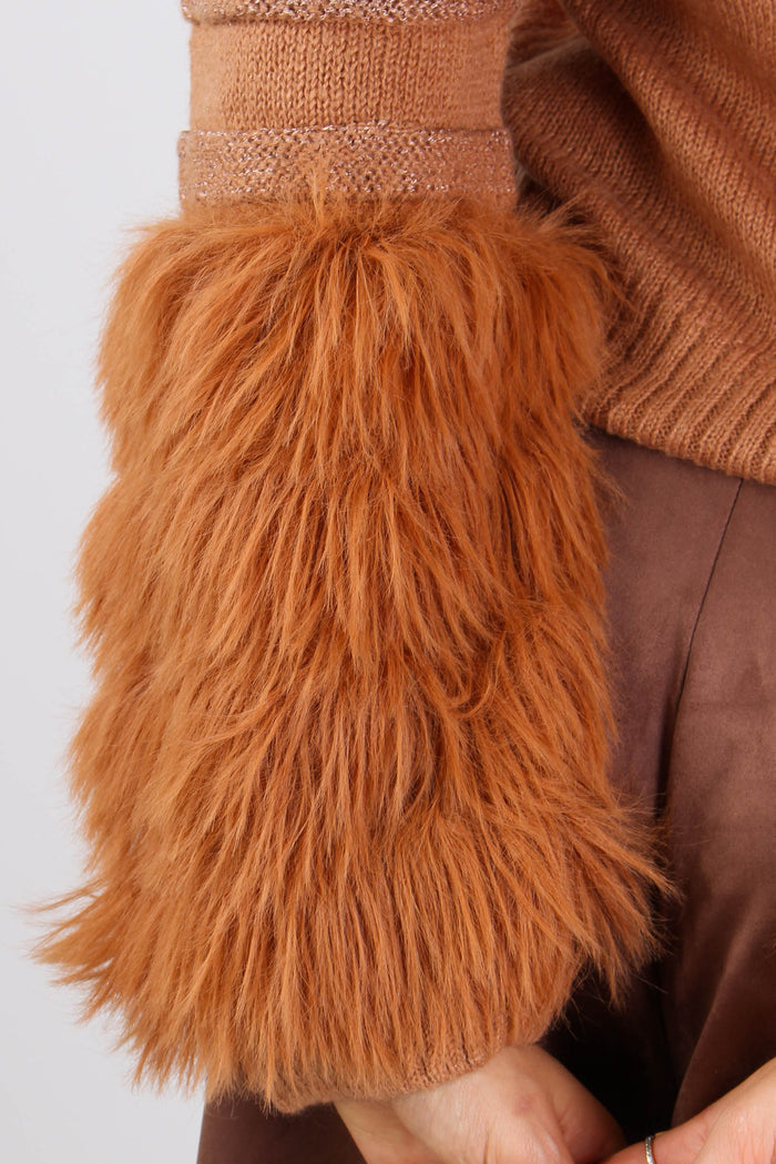 Maglia Manica Frange Inserto L Camel-8