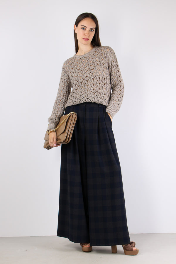 Pantalone Palazzo Quadri Blu/moro