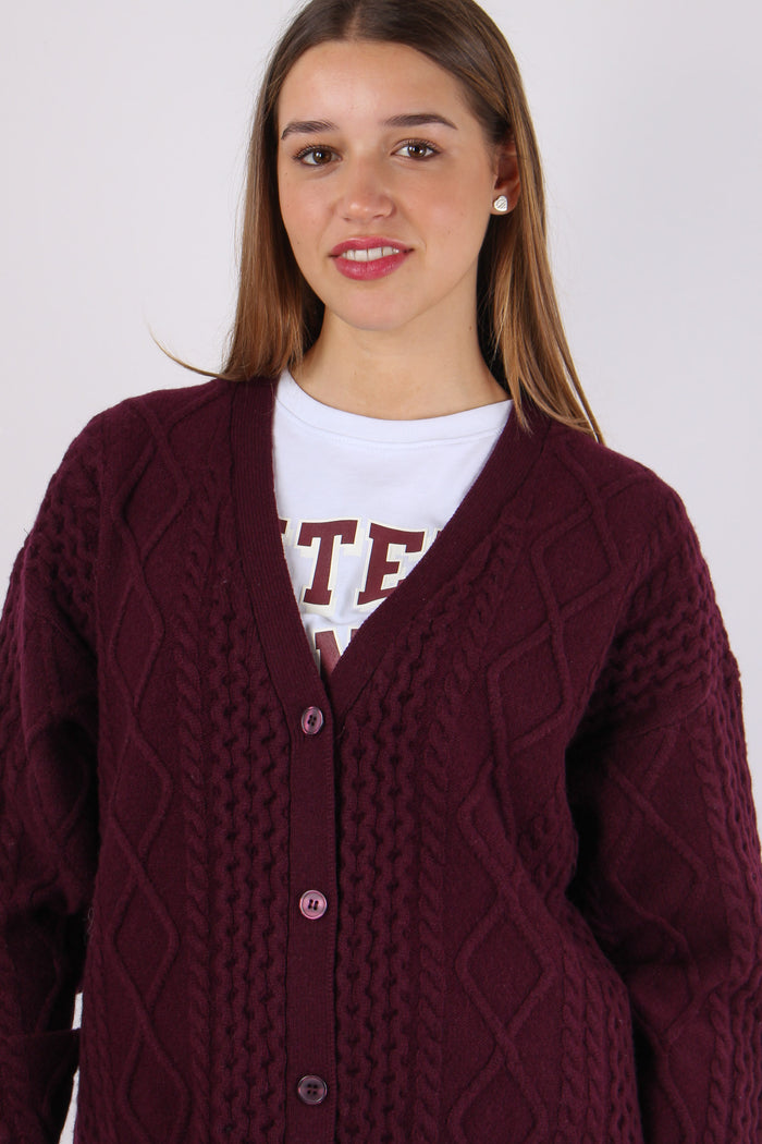 Cardigan Trecca 100% Lana Vino-8