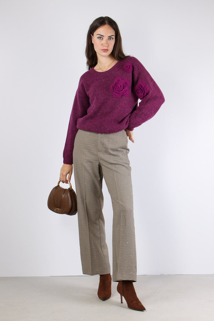 Maglia Over Applicazione Rose Wine