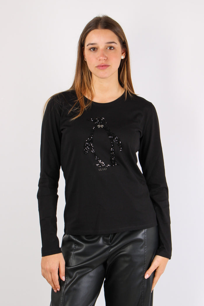 T-shirt Ml Stampa Nero/penguin-3