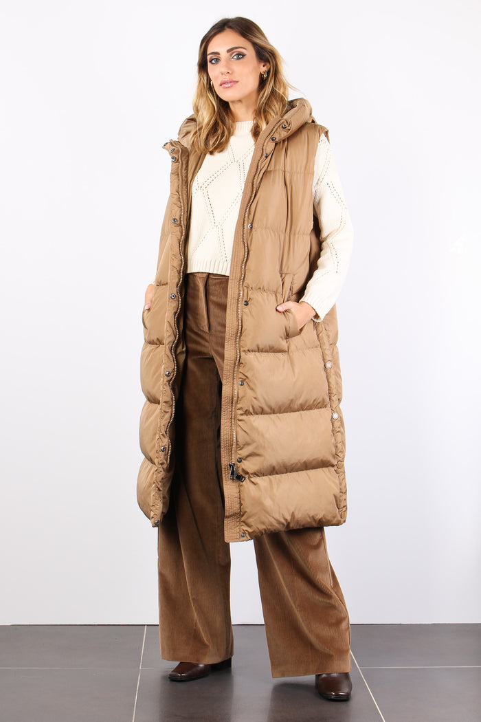 Zimino Gilet Lungo Bottoni Nocciola-5