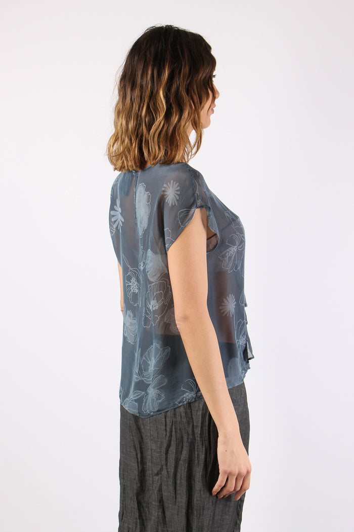 Blusa Rouches Stampa Fiori Blu/fiori-6