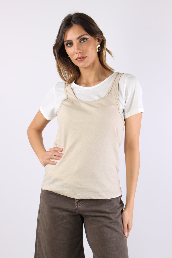 T-shirt Canotta Sovrapposta Bianco/beige-2