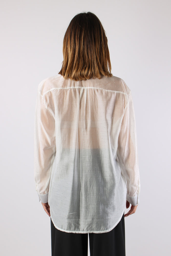 Camicia Over Mussola Strass Bianco-6
