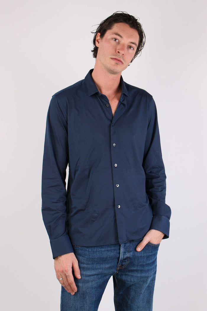 Camicia Tessuto Tecnico Micro Fantasia Dark Blue-5