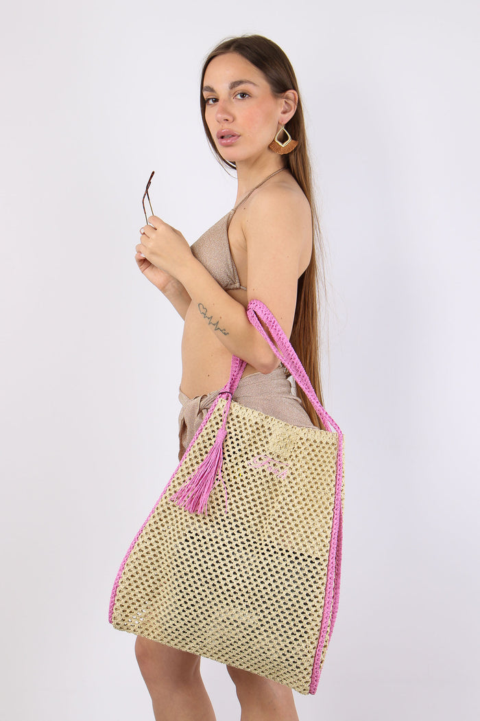 Borsa Rafia Profilo Contrasto Fucsia-3