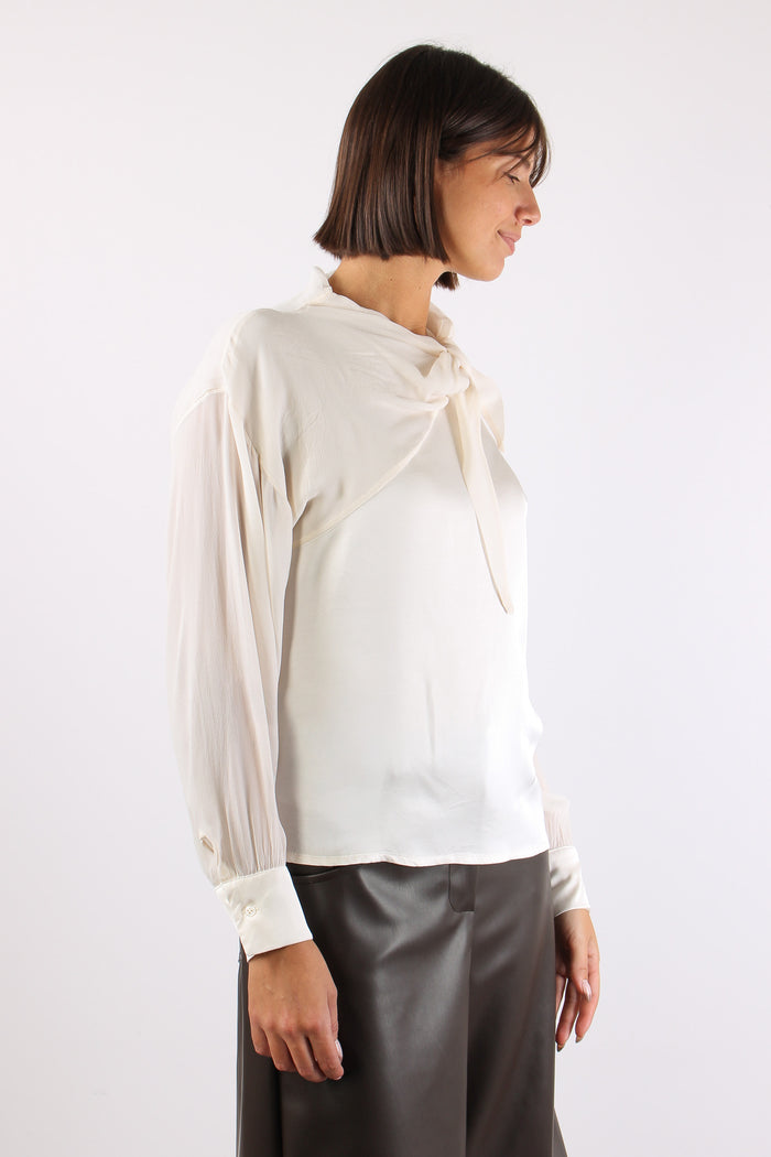 Blusa Bimateriale Fiocco Panna-7