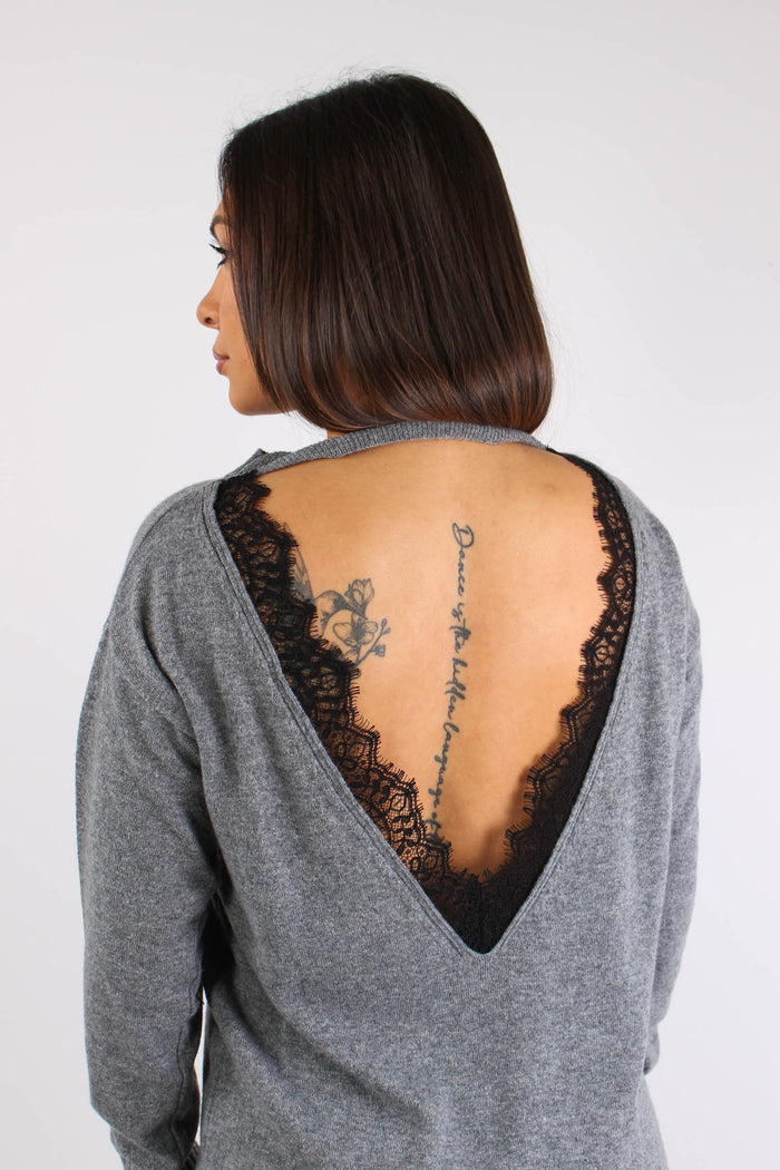 Maxi Maglia Retro Pizzo Grigio-8