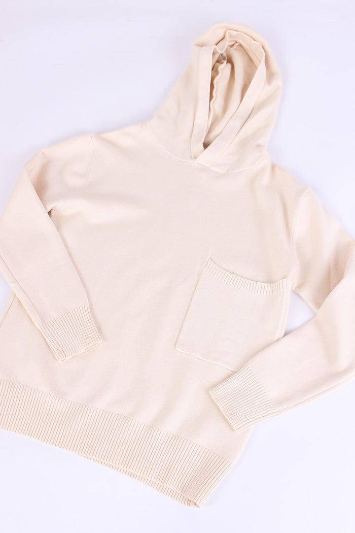 Pullover Cappuccio Lana Battut Beige-4