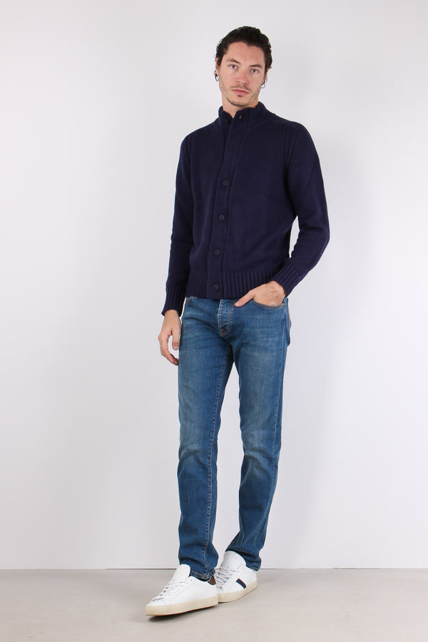 Cardigan Bottoni Cotone Poseidon Blue-2