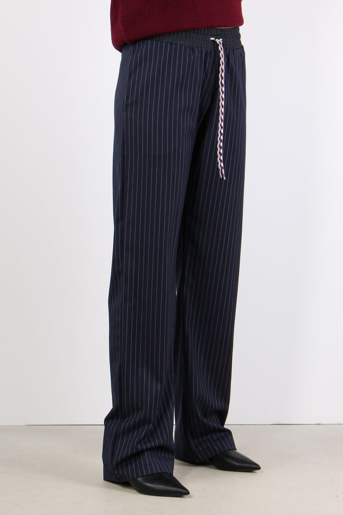 Pantalone Palazzo Gessato Blu Scuro-5