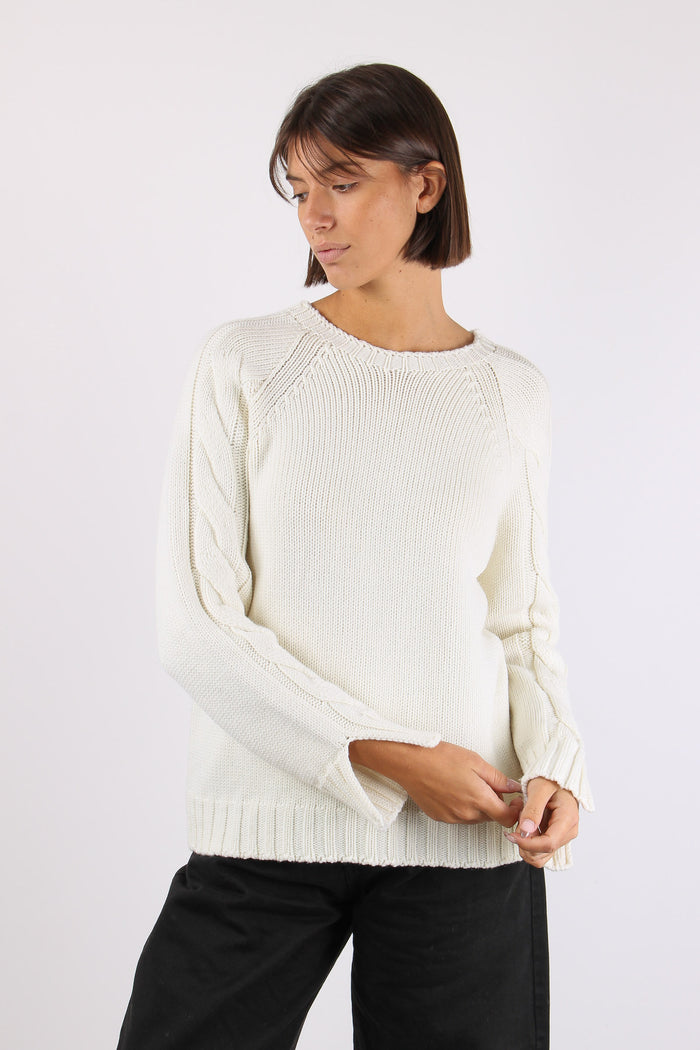 Maglia Treccia Manica 100%lana Panna-6