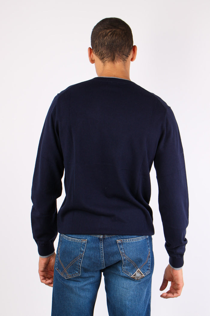 Maglia Misto Lana Profilo Coll Navy Blue-3