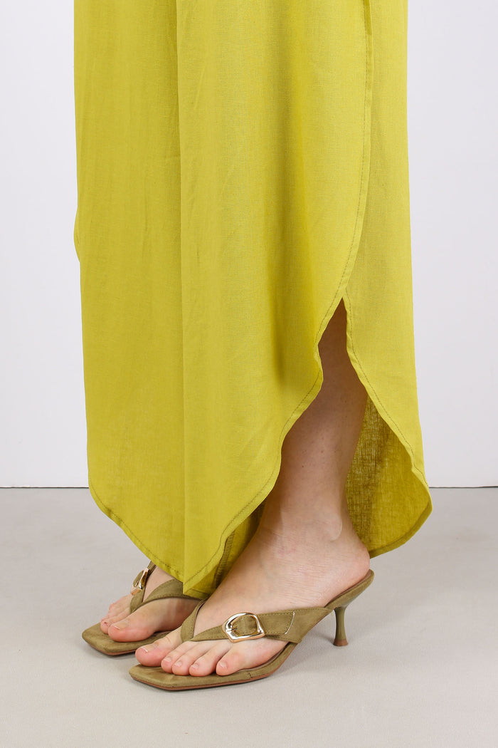 Pantalone Lino Spacco Laterale Lime-8