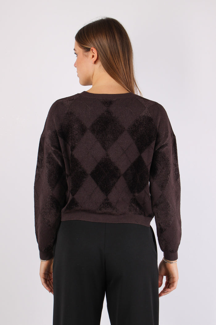 Maglia Rombi Ciniglia Intarsi Moro-4