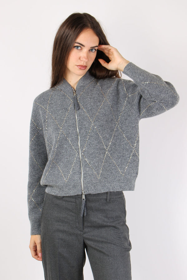 Giacca Ricamo Strass Grigio Chiaro-2