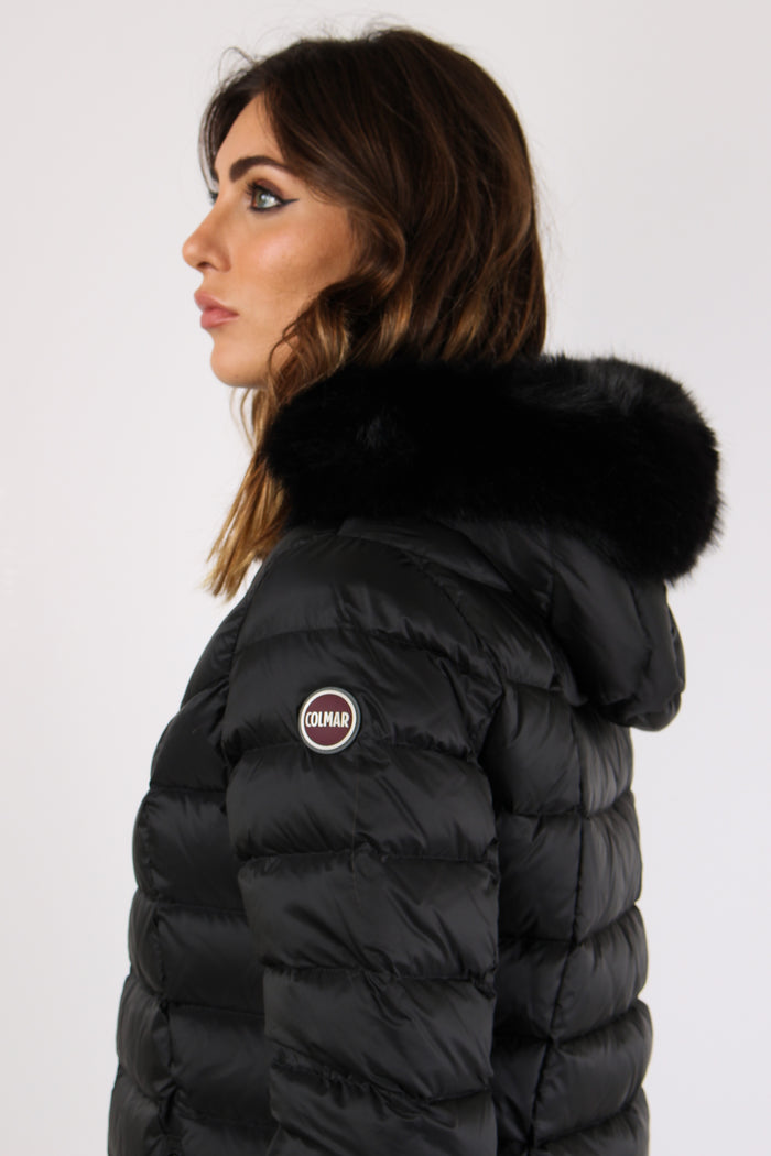 Piumino Svasato Ecopelliccia Nero-7