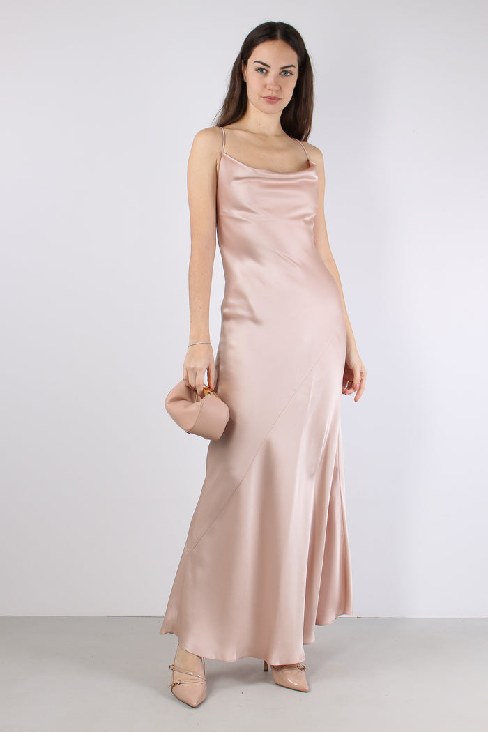 Farro Abito Scavo Dietro Satin Rosa Mogano