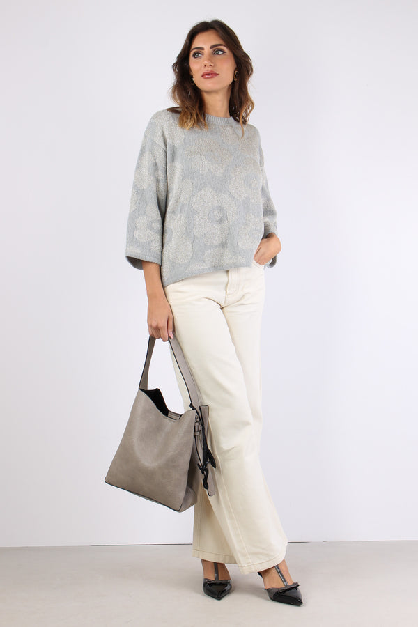 Maglia Girocollo Fiori Grigio