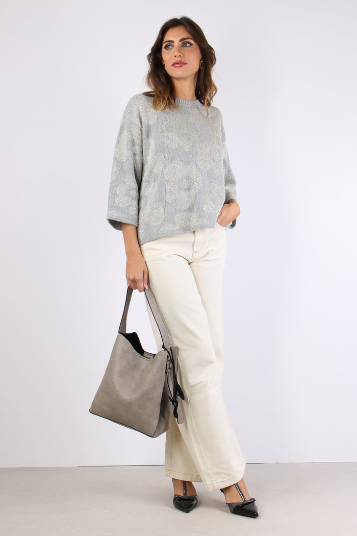 Maglia Girocollo Fiori Grigio