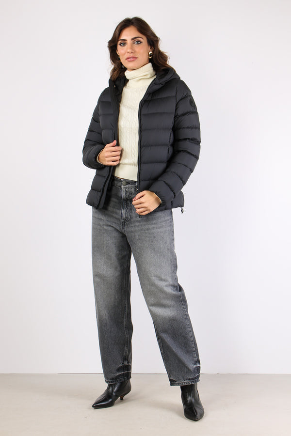 Piumino Corto Tessuto Opaco Nero-2