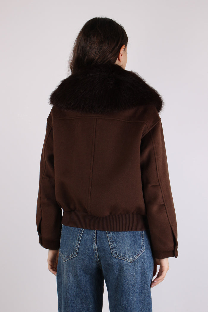 Cappotto Lana Collo Ecopelliccia Espresso-5