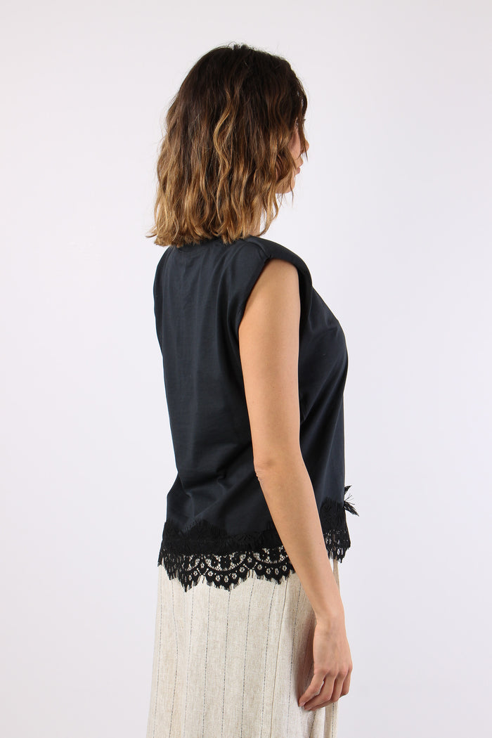 T-shirt Spalline Fondo Pizzo Piombo-7