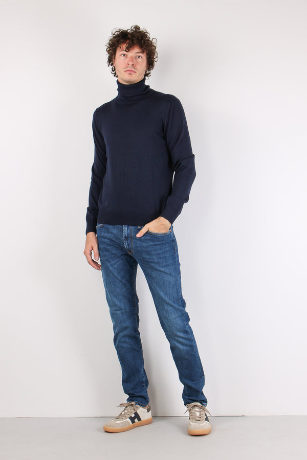 Collo Alto 100% Lana Blu Navy
