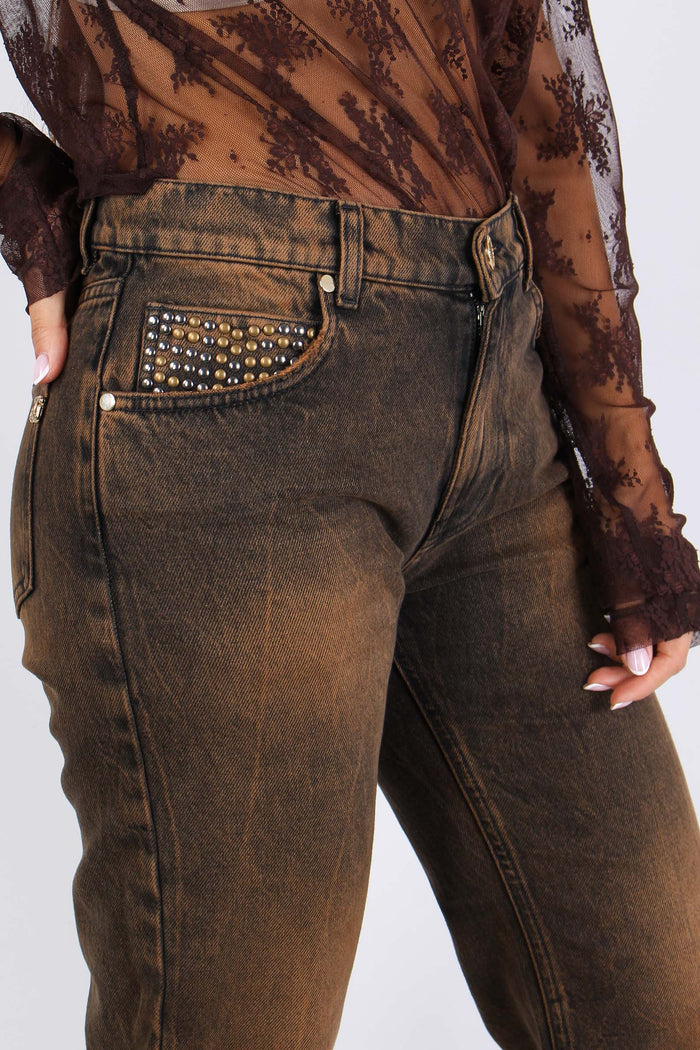 Jeans Borchie Effetto Lavato Bruciato-7