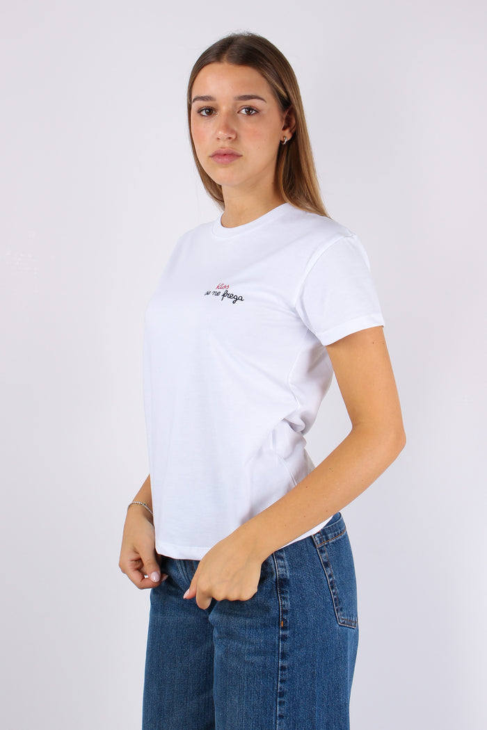 T-shirt Ricamo Kiss Ne Frega Bianco-4