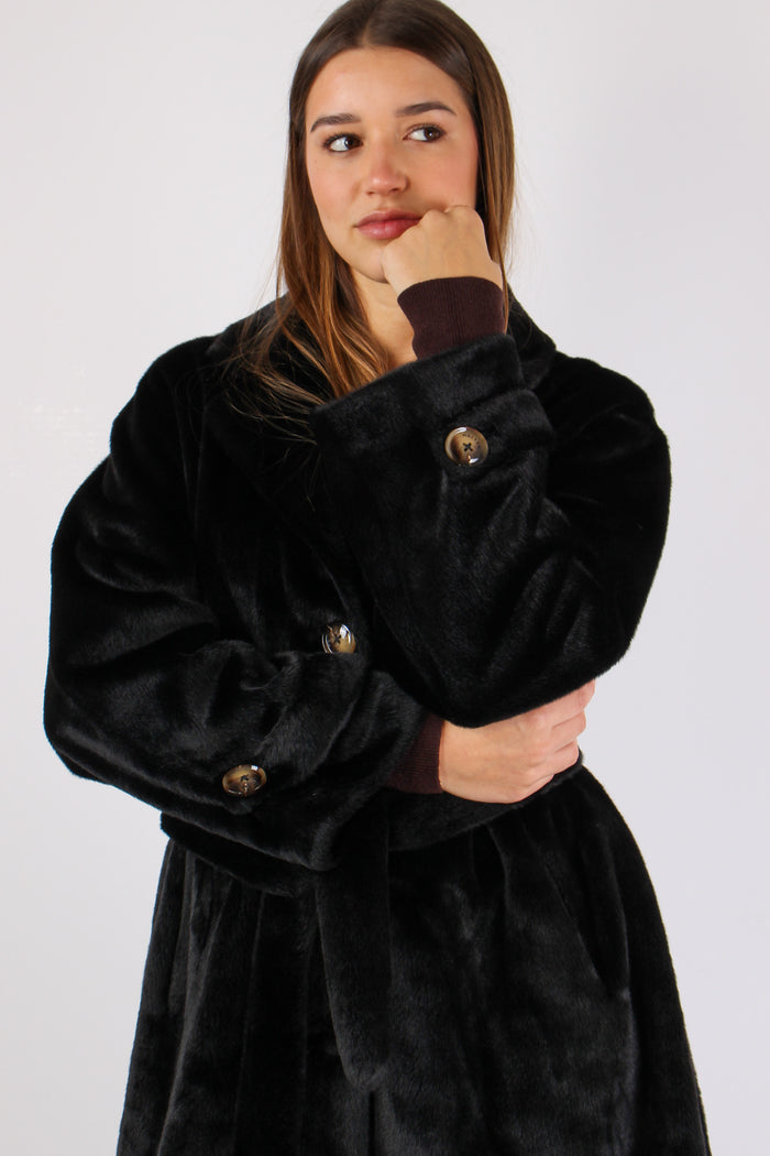 Chamlet Pelliccia Lunga Cintur Black-8