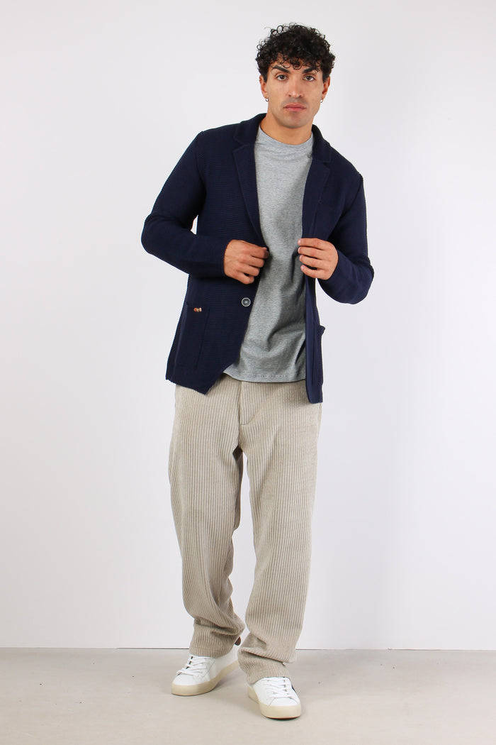 Giacca In Maglia Tasche Blu-3