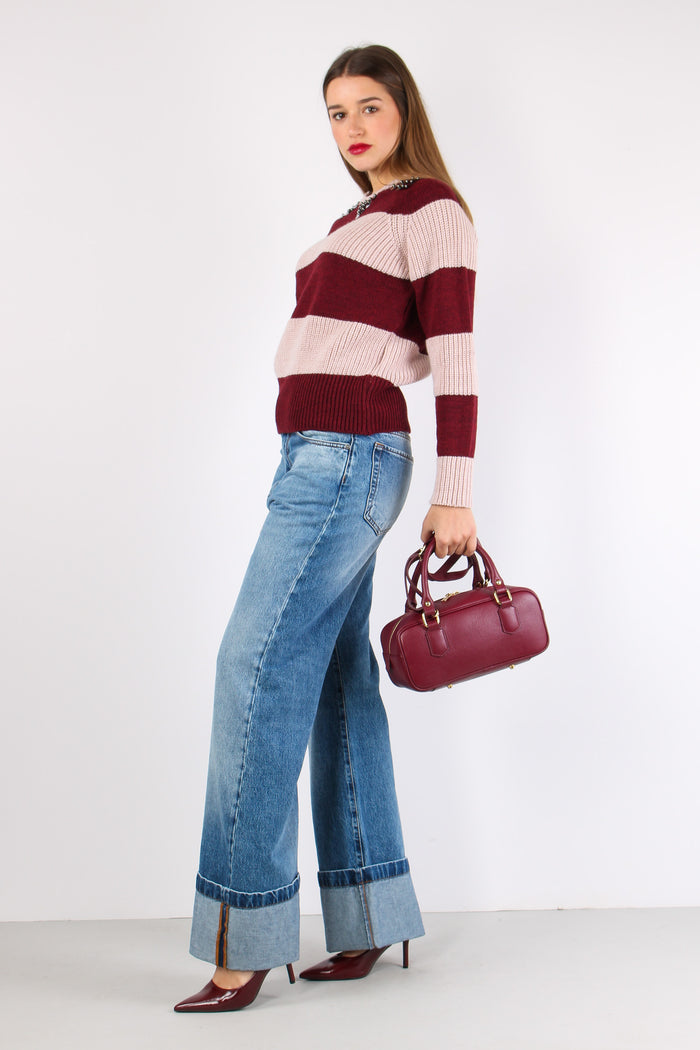 Maglia Riga Paillettes Rosa/bordeaux