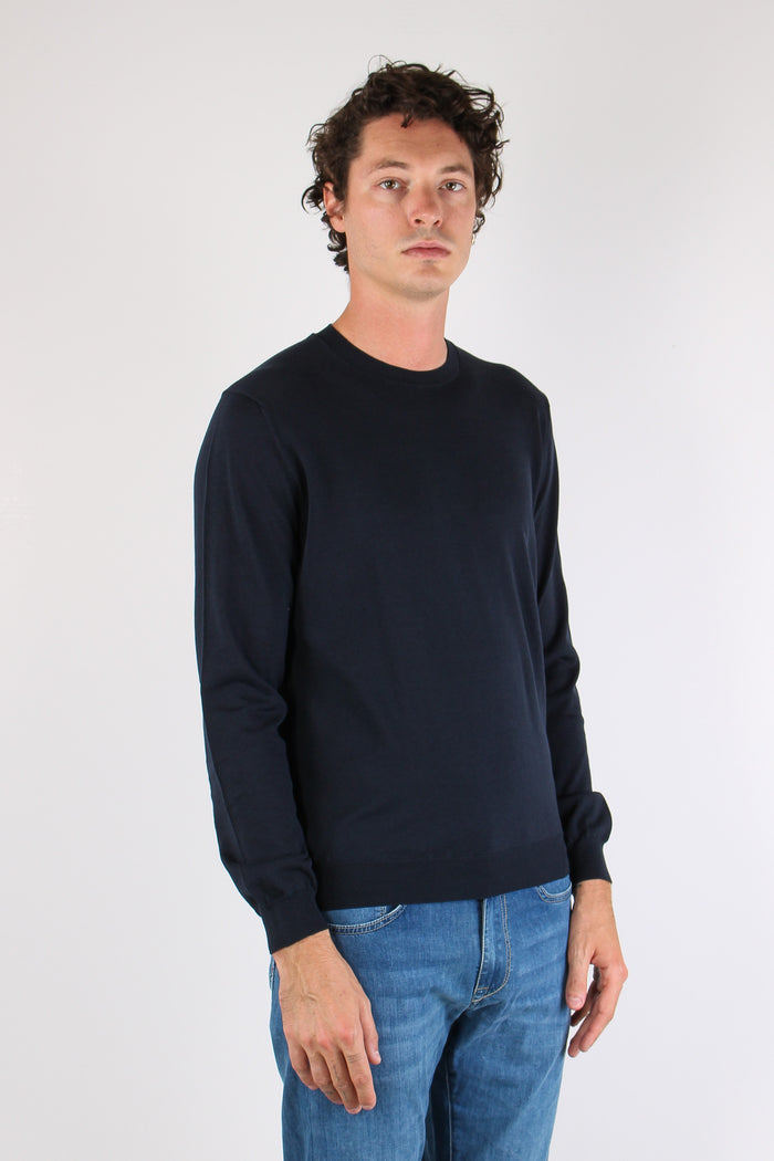 Maglia Girocollo Cotone Seta Blu-6