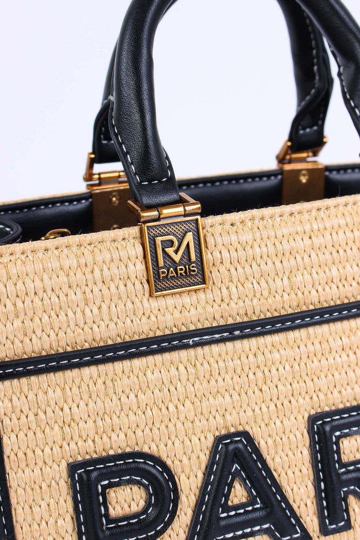 Shopping Mini Rigida Paglia Straw Black-8