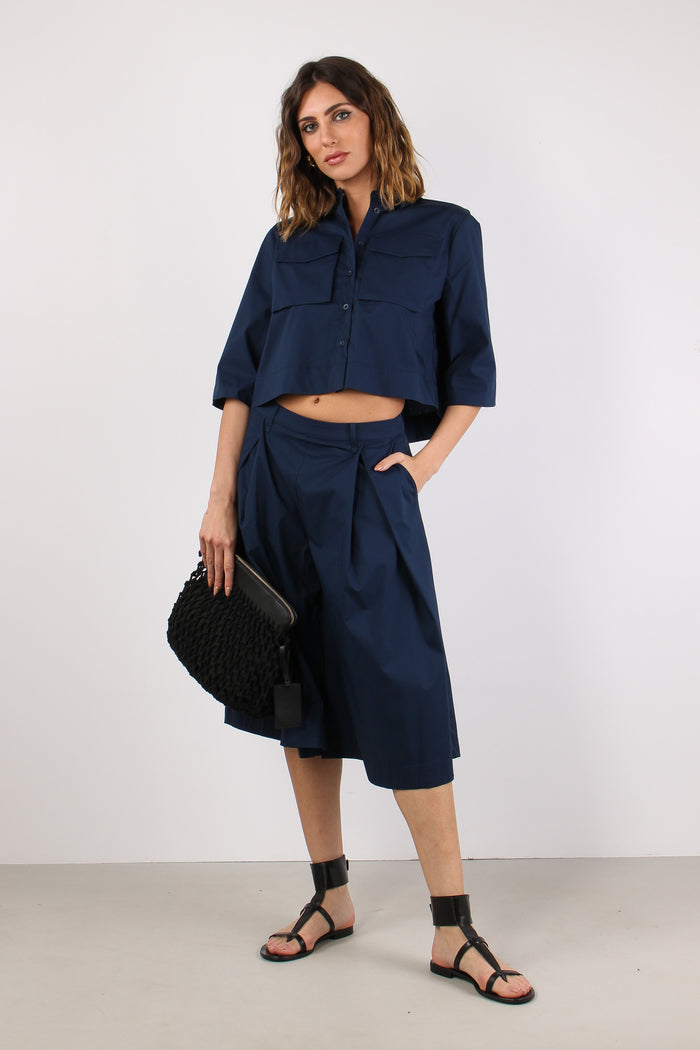 Camicia Taschine Cotone Tecnico Navy Blue-5