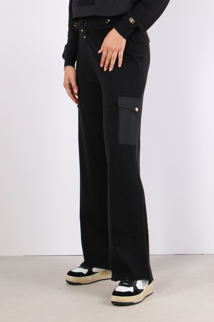 Pantalone Maglia Tasche Nylon Nero-3