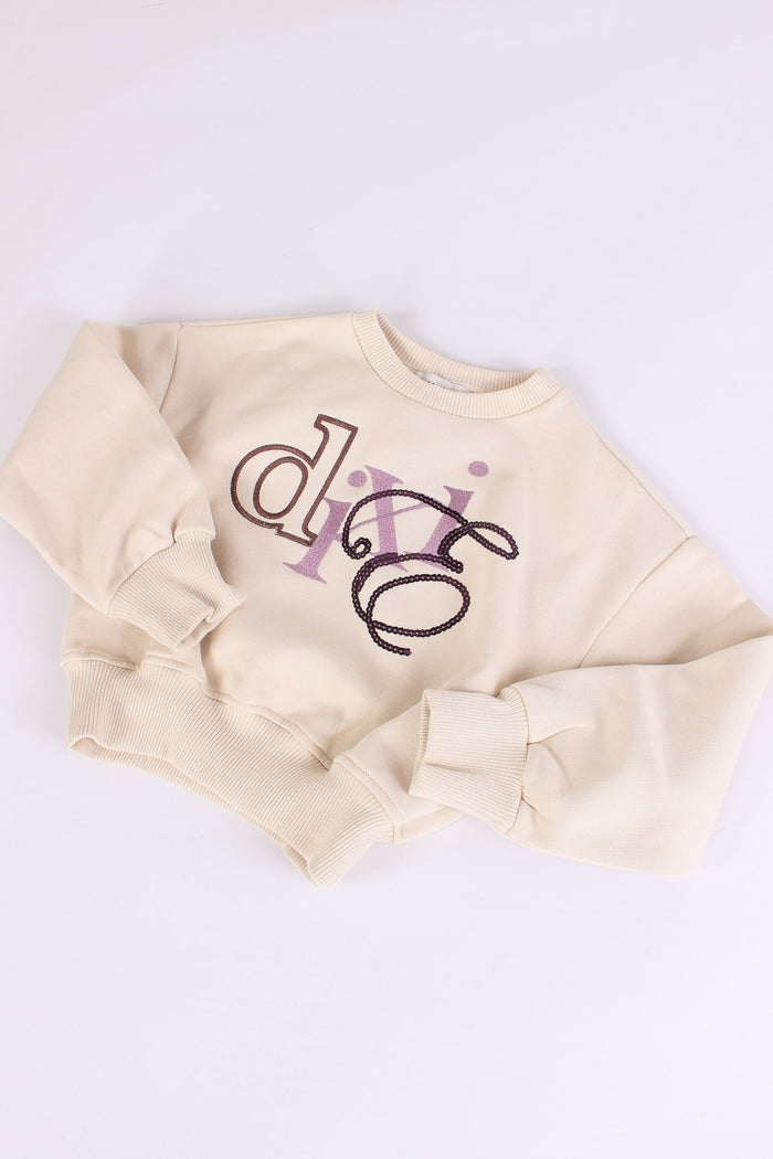 Felpa Cropped Ricamo Beige-4