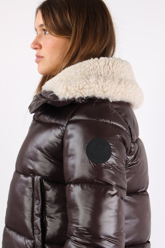 Moma Piumino Corto Lucido In Brown Black-8