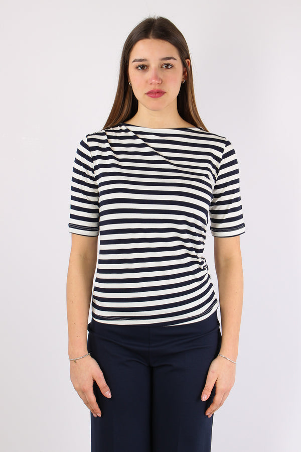 T-shirt Viscosa Riga Scavo Bar Blu/panna-2