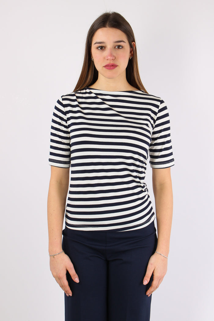 T-shirt Viscosa Riga Scavo Bar Blu/panna-2