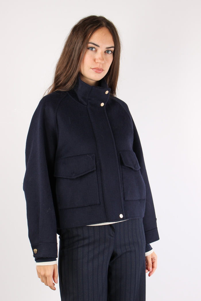 Giaccone Corto Tasche Blu-7