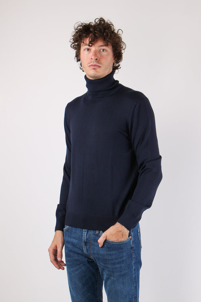 Collo Alto 100% Lana Blu Navy-3