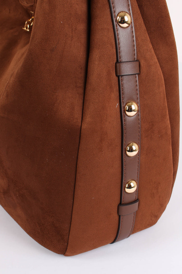 Hobo Ecocamoscio Borchie Tabacco-4