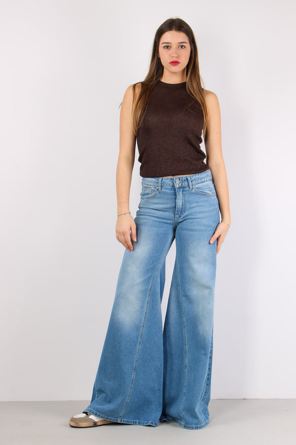 Eos Denim Zampa Taglio Asimmetrico Denim Chiaro