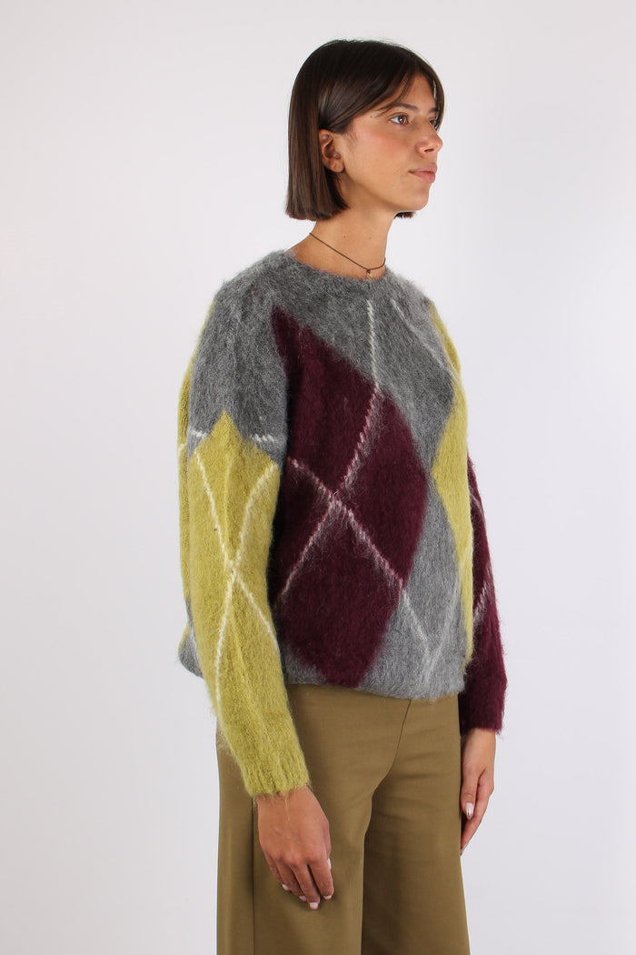 Maglia Garzata Maxi Rombo Grigio/olio/bordeuax-6
