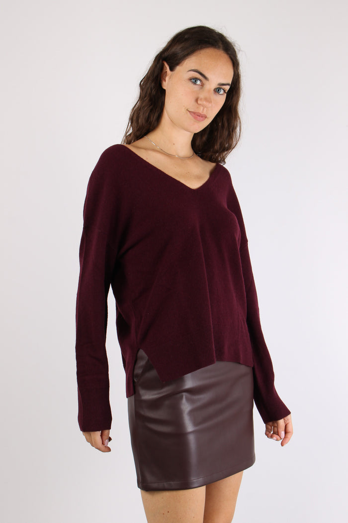 Maglia Scollo V Bottoni Schiena Bordeaux-7